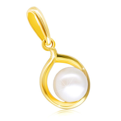 Pandantiv din aur 375 - o perlă albă mărginită cu o linie rotundă foto