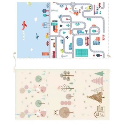Covora&amp;Egrave; de joaca pentru copii termic cu 2 fete, flippy, model vulpi si pista de masini, cu spuma, impermeabil, antiderapant, 200cm x 160cm x 0.6cm foto