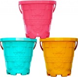 Set de 3 galetuse cu model pentru nisip Holady, plastic, albastru/galben/roz, 16,9 x 18,4 x 11,4 cm