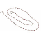 Colier reglabi turmalina roz si perle de cultura metal argintiu 2-5mm