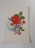 Felicitare veche anii 80 (1983) cu buchet de flori, print emboasat