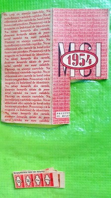 G362-Cartela Cupoane RPR tesaturi bumbac 1954 carton. foto