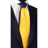 Cumpara ieftin Cravata Matase Galben Bleumarin, Nod Contrast, Unicat, 148cm, Cutie Cadou, Made in Italy