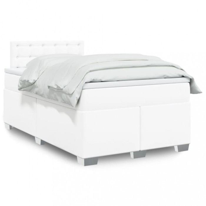 vidaXL Pat box spring cu saltea, alb, 120x200 cm, piele ecologică 3288417