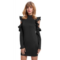 P542-1 Rochie scurta conica, cu maneci lungi decupate