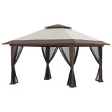 Outsunny Pavilion Pliabil Pop-Up 4x4 m cu &Icirc;nălțime Reglabilă pe 3 Niveluri, Pavilion de Exterior cu Plasă de Ț&acirc;nțari, Saci de Nisip, Geantă de Transpo
