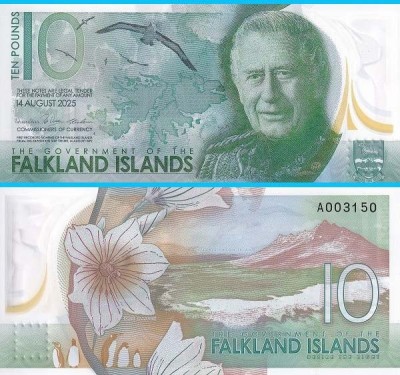 Insulele Falkland (p#NOU-21) 10 Pounds 2025 UNC &amp;#039;Charles III&amp;#039; serie: Puse &amp;icirc;n circulație pe 14 August 2025 foto