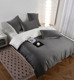 Cumpara ieftin Lenjerie De Pat Tip Matase Margela Tm004, Bumbac, Poliester, 4 Piese, Fara Elastic, Gri