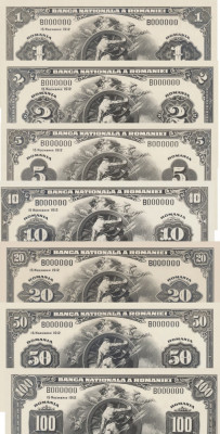 Romania 1, 2, 5, 10, 20, 50, 100 Lei - Tip Dollar - 1912 - Reproduceri foto