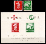 Japonia 1948, Mi #409-410 + Bl 24**, Crucea Rosie, fauna, pasari, MNH! 140 &euro;!