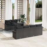 Set canapea gradina Gossi cu 8 piese cu perne negru poliratan, canapea gradina Gossi cu 2 locuri cu spatiu de stocare &amp; perne negru poliratan