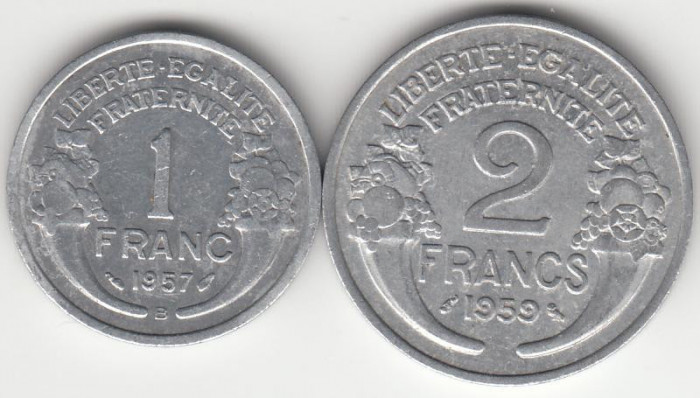 FRANTA - SET 1 Franc 1957 + 2 Francs 1959 , LF1.25