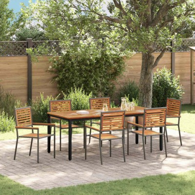 vidaXL Set de masă pentru grădină 7 pcs Gri, Maro 200 x 100 x 75 cm foto