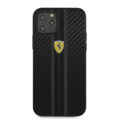 Husa Ferrari din piele Eco pentru iPhone 12 Pro Max (6.7&amp;quot;), On Track PU Carbon Collection, Negru foto