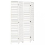 Paravan camera 4 panouri, alb, lemn masiv paulownia