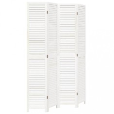 Paravan camera 4 panouri, alb, lemn masiv paulownia foto