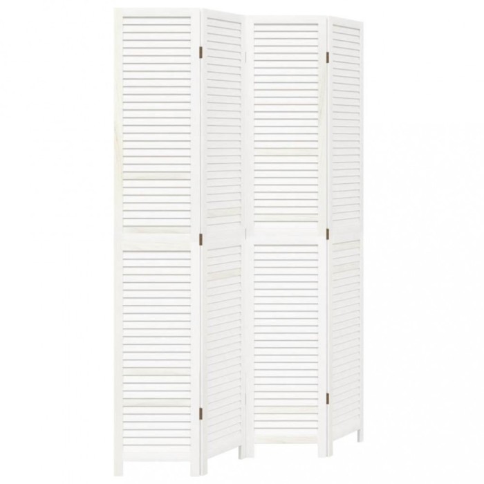 Paravan camera 4 panouri, alb, lemn masiv paulownia