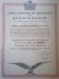 1000 Franci Aur 1929 Titlu de Stat Royaume de Roumanie Obligatiune Datoria Publica a Romaniei neincasata la purtator cu cupoane dobanda