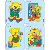 Set 4 Puzzle-uri Ursuleti, Larsen, 5 piese, Multicolor