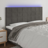 Tablie de pat cu LED, gri &icirc;nchis, 160x5x118/128 cm, catifea GartenMobel Dekor, vidaXL