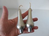 2 lumanari vintage, argintii, decor Craciu, forma deosebita, 9cm inaltime