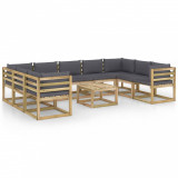 VidaXL Set mobilier de grădină cu perne, 10 piese, lemn pin tratat