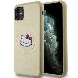 Husa Hello Kitty iPhone 11 Hardcase Leather Kitty Head MagSafe, HKHMN61PGHCKD, auriu