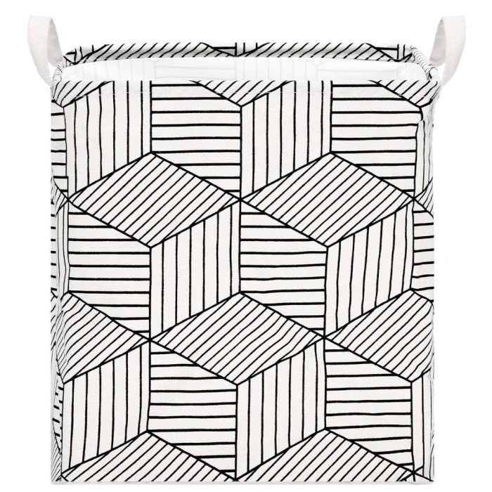 Cos depozitare haine sau jucarii, 40x35x25cm, bumbac si in, 35 l, alb si negru Household NewTrend