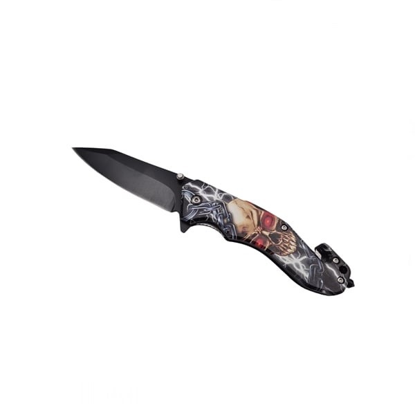 Briceag semi-automat, IdeallStore&reg;, Skull Head, dispozitiv spart geam, 20 cm