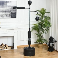 HOMCOM Sac Box de Podea 3 in 1 cu 2 Speedball, Bara Pivotanta pentru Reflexe si Sac de Box, Inaltime Reglabila intre 160-230cm, Negru foto