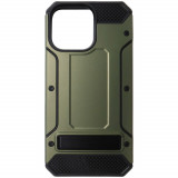 Husa Hybrid Armor cu stand, plastic kaki cu TPU negru pentru Apple iPhone 15 Pro Max