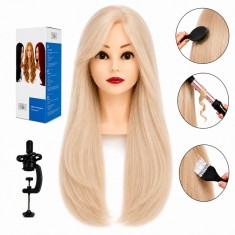 Manechin coafură profesional Jessica cu păr natural 60 cm cu stativ