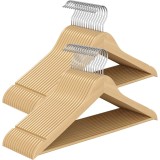SONGMICS Set de 30 de umerase din lemn, carlige rotative 360&deg;, cu bara pentru pantaloni, 43 cm, natur Household NewTrend