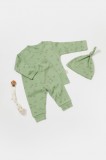 Set 3 piese:bluza, pantaloni si caciulita Printed, BabyCosy, 50% modal+50% bumbac, Verde (Marime: 18-24 Luni)