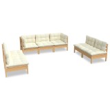 Cumpara ieftin Set mobilier gradina cu perne crem, 7 piese, lemn masiv de pin