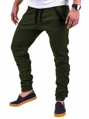 Pantaloni pentru barbati, verde, cu siret negru, banda jos, casual, elastic - P389 foto