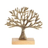 Decoratiune lemn copac auriu 17 cm