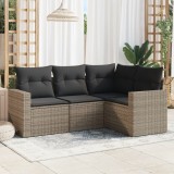 vidaXL Set canapea de grădină cu perne, 4 piese, gri, poliratan 3251247
