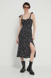 Tommy Jeans rochie culoarea negru, midi, evazată, DW0DW17949