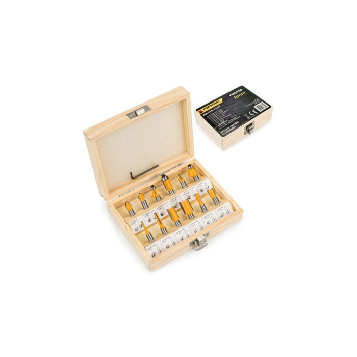 Set 12 freze lemn profesionale pentru freza, oberfreza prindere 8 mm, Powermat