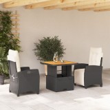 VidaXL Set mobilier de grădină cu perne, 3 piese, negru, poliratan