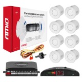 Set senzori de parcare AMiO cu 8 senzori albi, afisaj LED si buzzer, 12V