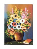 Cumpara ieftin Tablou pictat manual, Vaza cu anemone si carte, 50x35cm ulei pe panza, Constantin Feraru