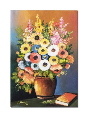 Tablou pictat manual, Vaza cu anemone si carte, 50x35cm ulei pe panza, Constantin Feraru foto
