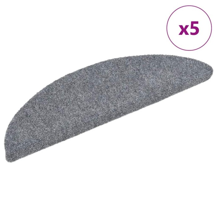 Covorase pentru scari autoadezive, 5 buc., 56x17x3 cm, gri deschis, semirotunde