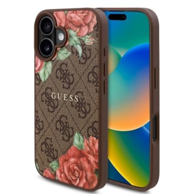 Husa pentru iPhone 16 - Guess Hardcase 4G Flower Print MagSafe (GUHMP16SP4ROPEMCW) - Brown foto