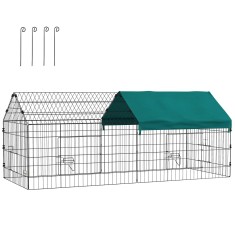 PawHut Cușcă pentru Iepuri și Găini de Exterior și Interior cu Protecție Solară și Grilaj Metalic, Coteț Recint pentru Animale Mici, Găini, 185x75x75