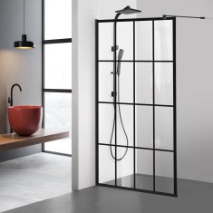 Paravan dus walk-in Aqua Roy Black, model Rank negru, sticla 8 mm clara, securizata, anticalcar, 70x195 cm