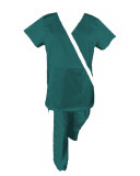 Costum Medical Pe Stil, turcoaz inchis cu Elastan cu Garnitură alba si pantaloni cu dungă albi, Model Marinela - L, S