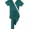 Costum Medical Pe Stil, turcoaz inchis cu Elastan cu Garnitură alba si pantaloni cu dungă albi, Model Marinela - XS, M